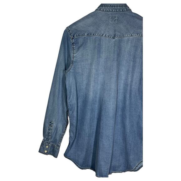 Gap Maternity Top Womens L Pearl Snap Long Sleeve Button Up Western Chambray - Picture 7 of 11